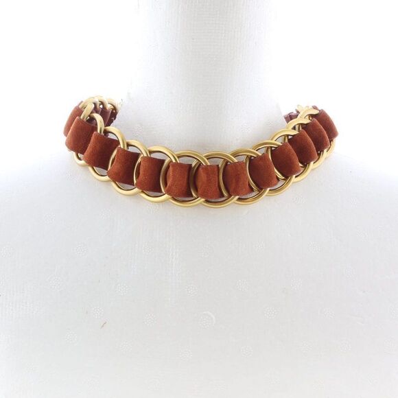 Miu Miu Suede Gold Chain Necklace - Picture 1 of 10